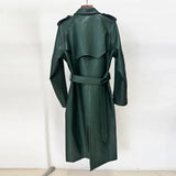Fongt Autumn And Winter New Star Fashion Double Buckle Belt Repair Long Leather Wind Coat