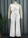 Fongt Single Shoulder Collar Sleeveless Jumpsuit Fashion Three-Dimensional Flower Jumpsuit Jumpsui
