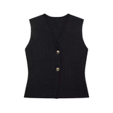 Fongt Summer Women's Solid Color Repair Gold Button Knitted Vest Blouse B62038
