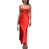 Fongt Sexy 2023 Summer Color Satin Slim Chest Dress 23063-Outfit
