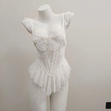 Fongt Pure-Style Purple Bow Bow Mesh Yarn Women's Summer Sexy Bare Backs Thin Slings With Pajamas Thin