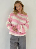 Knit Striped Off-shoulder Sweater-Outfit