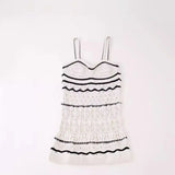 Fongt Women's Summer 2023 New Holiday Beach Hollow Sling Knit Long Dress-Outfit