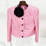 Fongt New Star Fashion Flowers Decorated Rose Buckle Ling Leather Short Jacket Jacket
