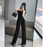 Fongt Tsets + Casual High-Waisted Broad-Legged Set Women's Fashion Temperament Two Sets
