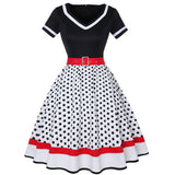 Cotton Pleated Skirt V-neck Dot Swing