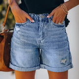 High Waist Tassel Ripped Denim Shorts, Women's Hot Pants-Outfit