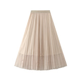 Fongt Industry Nail Pearl Dress Women's Half-Dress Dress 2025 Spring And Autumn Mid-Autumn Long Dress Net Yarn Dress 100Folded Dress 8581