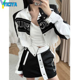 Bomber Woman Two Piece Set Embroidery Race Car Jacket And Skirts Varsity Baseball Jacket Vintage 2022 Summer Bombers