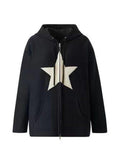 Vintage Star Patch Baggy Zip Up Hoodie-Outfit