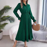 Shooting 2025 Autumn And Winter Leisure Collar Button Long Sleeves To Close The Waist 100 Folded Long Skirt Women's