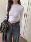 And Slim Long-Sleeved T-Shirt Women's Early Autumn New Style Solid Color Underneath T-Shirt Short Style Blouse-Outfit
