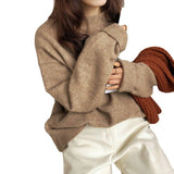 Neck Sweater Autumn And Winter 2024 New Loose Fashion Retro Lazy Style Solid Color Pullover Soft Waxy Sweater-Outfit