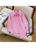 Striped Blouses For Women Casual Loose Irregular Shirts Lapel Single Breasted Long Sleeve Patchwork Tops Autumn 2023