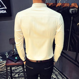 Tuxedo Shirts Pleated Front Solid Mens Dress Shirts Casual Slim Fit Long Sleeve Wedding Evening Blouse Male Black Red