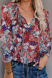 Fongt Women's Clothing 2025 Autumn And Winter New Broken Flower Printed Shirt V Collar Long-Sleeved T-Shirt Top Women