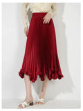Satin Pleated Ruffles Midi Skirt-Outfit