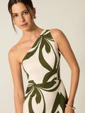 Fongt New Women's Fashion Elegant Round-Neck Knitted Dress Striped Dress Long Dress