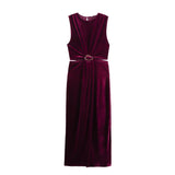 Fongt Women's Clothing 2025 New Elegant Sleeveless Buckle Embellishable Velvet Fande Dress