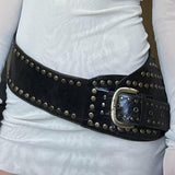 Corns Personality Leather Wide Belt Cool Punk Rivet Splicing Decoration 2023 Summer New