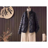 Autumn Winter New Style Art Fan Li Collar Leisure Spring And Autumn Light Short Down Jacket Female Joker Show Thin Short Coat-Outfit