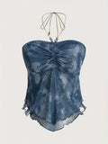 Pearl Tie Dye Ruched Halter Neck Cami