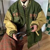 Vintage Badge Embroidered Varsity Jacket-Outfit