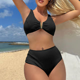 2024 New Solid Color Sexy Special Fabric High-Waist Split Swimsuit Swimsuit