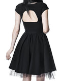Dark Bat Shape Mall Gothic Hollow Out Dresses Women Grunge Black Aesthetic Partywear Alt Emo Punk Short Sleeve Summer