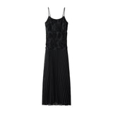 Fongt Women's Explosive Three-Dimensional Rose Decorated Lotus Leaf Side Splicing Slinging Dress