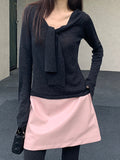 Fongt Atmosphere] Temperament Wool Niche Gentle Round Collars On The Shoulder Of The Small Knitted Shirt With Long-Sleeved Knitted Shirt