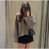 Fongt Women's Explosive Loose Double-Buttoned Long-Sleeved Pocket Jacket Jacket