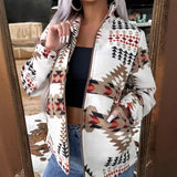 Fongt Women's Single Buckle Digital Print Lattice Long Sleeve Long Open Shirt Jacket