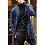 Fongt Men's Wear Long Sleeve Mixed Color Knit Pocket Cardigan Trench Coat