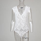 Summer Sexy Bodysuits Women ZANZEA V Neck See Through Floral Lace Bodysuit Slim Black White Jumpsuit
