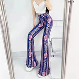 High Waist Striped Flare Pants Women Streetwear Print Tie Dye Slim Pantalones Vintage Lenggings Spodnie Aesthetic
