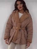 Fongt Collar Short Cotton Suit 2025 Women's Fashion Design Belt Coat Woman