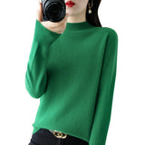 Fongt 2024 Autumn / Winter New Women's Korean Version Slim Half High Collar Short Solid Color Bottom Sweater-Outfit