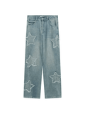 Blue Wash Star Patched Boyfriend Jeans-Outfit