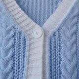 New Autumn / Winter New V-Collar Lantern Sleeve Patchwork Color Sweater Loose Casual Sweater Coat-Outfit