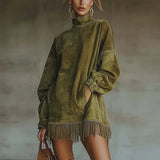Fongt Autumn And Winter Design With A Sense Of Round Neck Opening Fork Long Coat Trousers Casual Fashion Set