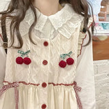2023 New Kawaii Knitted Sweater Vest Women Patchwork Cherry Bow Sweet Pullover Japanse Style Lolita Sleeveless Waistcoat-Outfit