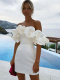 Women's Lotus Leaf Side Sexy Shoulder Dress Solid Color High-End Temperament Braid Skirt Dress Dress