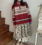 Half Zip Christmas Knit Pullover-Outfit