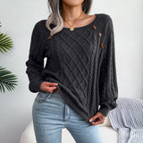 2025 Casual Square Collar Buckle Knitted Knitted Sweater Women's