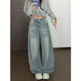 Fongt Blue High Street Design Loose Broad Leg Pants Women Lazy Wind Hip Hops Fatmm Straight Jeans