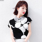 Women's Blouse Chiffon Top Casual Fashion Tops Short Sleeve Doll Collar Shirt Summer Printing New Shirts