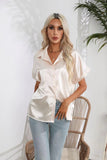 Satin Shirt Short-Sleeved Satin Button Shirt Casual Blouse Women's Stock-Outfit