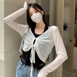 V-Neck Long-Sleeved T-Shirt For Women's Summer Sunscreen Shirt Design Small Loose And Short-Sized Single Special
