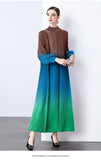 Fongt And Fashionable Gradient Lantern Sleeve Pressure Folding Dress Women Autumn And Winter Loose Apparent Thin-Skinny A-Character Dress